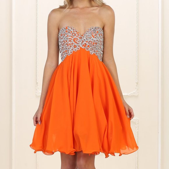 NWT May Queen | Orange Embellished Corset-Back Empire-Waist Dress- sz 8 - Picture 2 of 8